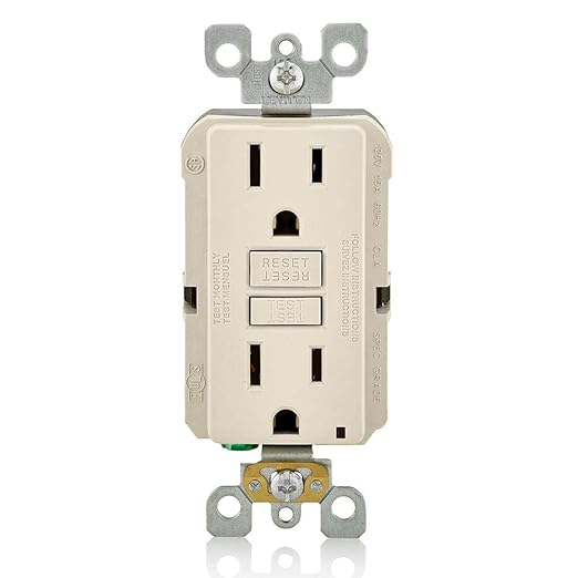 Leviton GFCI Outlet, 15 Amp, Self Test, Non Tamper-Resistant with LED Indicator Light, Protection from Electric Shock and Electrocution, GFNT1-T, Light Almond