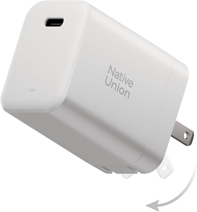 Native Union Fast GaN Charger PD 45W – Ultra-Compact Power Delivery Enabled USB-C – Made of Recycled Materials – for MacBook Air, iPads, iPhones, Pixel, Galaxy & Other USB-C Devices (White)