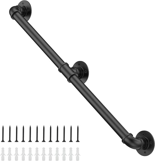 Willstar 5FT Industrial Staircase Handrail Non-Slip Pipe Bar Foot Rail Wall Mount Stair Rail Vintage Grab Bar for Steps Black Iron Pipe Handrail for Outdoor Indoor Stairs Loft Porch Hand Rail (5ft)