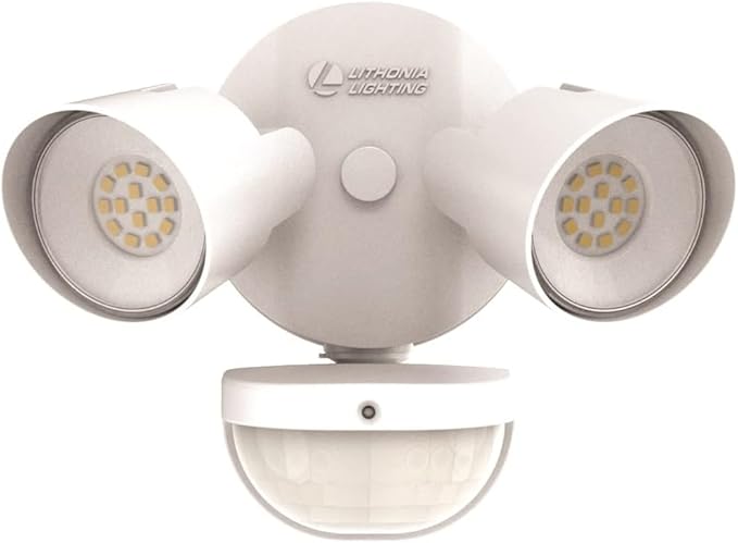 Lithonia Lighting HomeGuard 2-Light LED Outdoor Flood Lights, Motion Sensor Outdoor Lights with Dusk to Dawn, 4000K Cool White, Round Heads, Dark White (HGX LED 2RH 40K 120 MO WH M2)