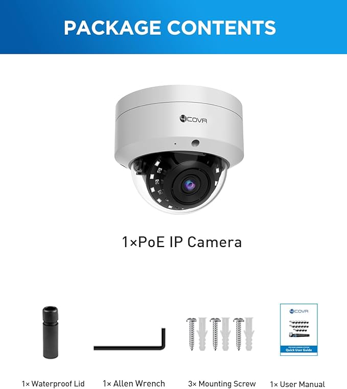 4COVR 4MP PoE Security Camera, Outdoor Vandal Wired Surveillance Dome IP Camera with Mic, IK10 Vandal-Proof IP67, AI Human/Vehicle Detection, 100ft IR Night Vision, 2.8mm Lens, LY54AX4MA(NOT PTZ)