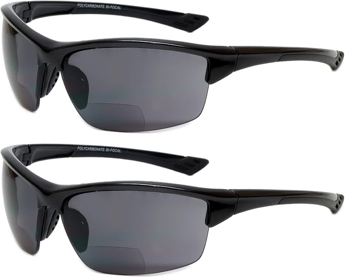 Calabria Sport 202BF Bifocal Reading Safety Glasses Readers Men Women Anti Fog Wrap Around Tinted UV Protection Semi-Rimless