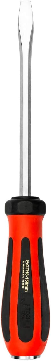 Jetech Striking Cap Go-Through Slotted Screwdriver, S2 Steel Flathead with Magnetic Tip, Ergonomic Soft Grip TPR Handle, 8x150mm