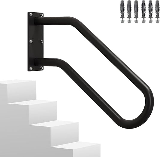 Hand Rails for Outdoor 1-2 Steps, Indoor Stairs, Bathroom, Wall Mount Non-Slip U-Shape Stair Hand Railing Black 1 Pack