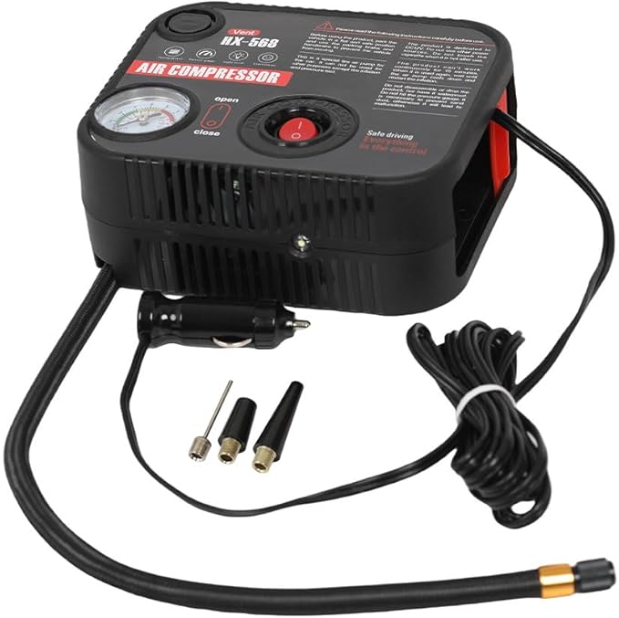 Portable Tire Inflator Air Compressor Pump Pressure with Tire Gauge Emergency and LED Light Vent for Car Motorcycle Bike Ball DC 12V Fast Inflation