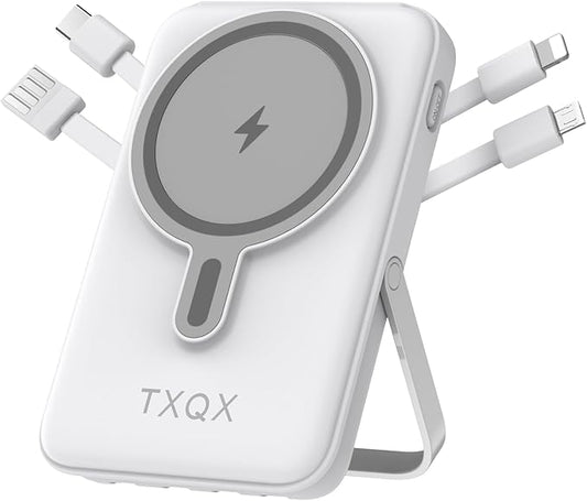 Wireless Portable Charger 10000mAh,Magnetic Power Bank with Built-in Cables LED Display,22.5W PD Fast Charging for Magsafe Battery Pack Compatible with iPhone16/15/14/13/12/Pro/Pro Max (White)