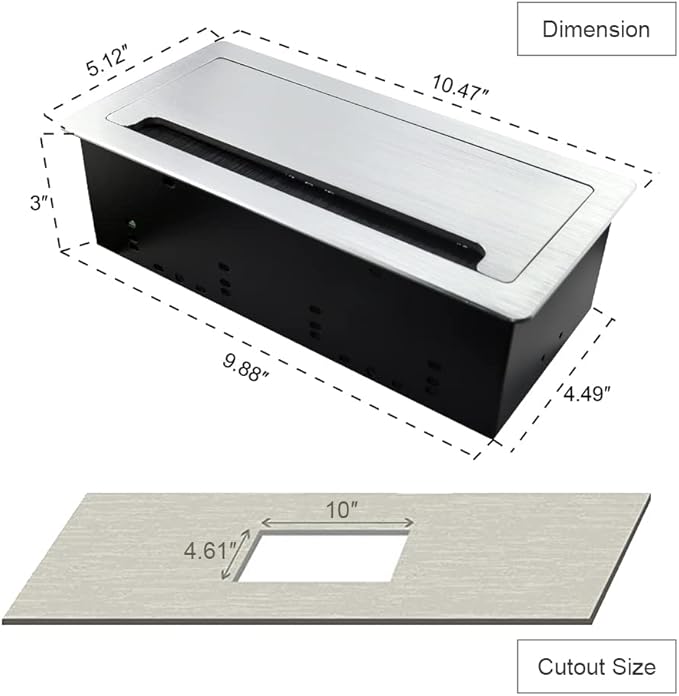 Table Recessed Power Brush Connectivity Box Outlet Power Strips with 4 AC Power + 2 RJ45（CAT6） + 2 Audio 3.5mm + 1 VGA + 1 HDMI + 1 USB 3.0 (Female to Female) with 5.58ft Power Cord (Silver)