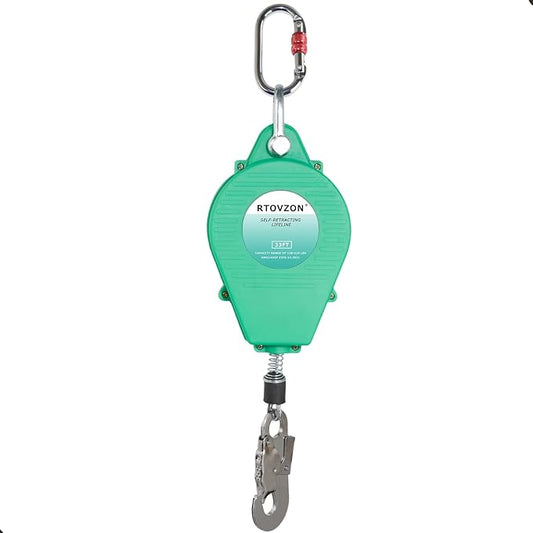 33FT Self Retracting Lifeline RTOVZON Fall Arrest Fall Protection Steel Wire Rope Heavy Duty Retractable Lanyard, Roofing Lifeline, SRL, Safety Lanyard