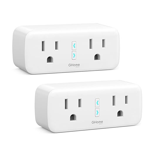 GHome Smart Plug Outlet Extender 15A, 2 Pack, WiFi Smart Plugs Compatible with Alexa & Google Home, Smart Surge Protector with Timer & Remote Control, Dual Outlets, No Hub Required, White