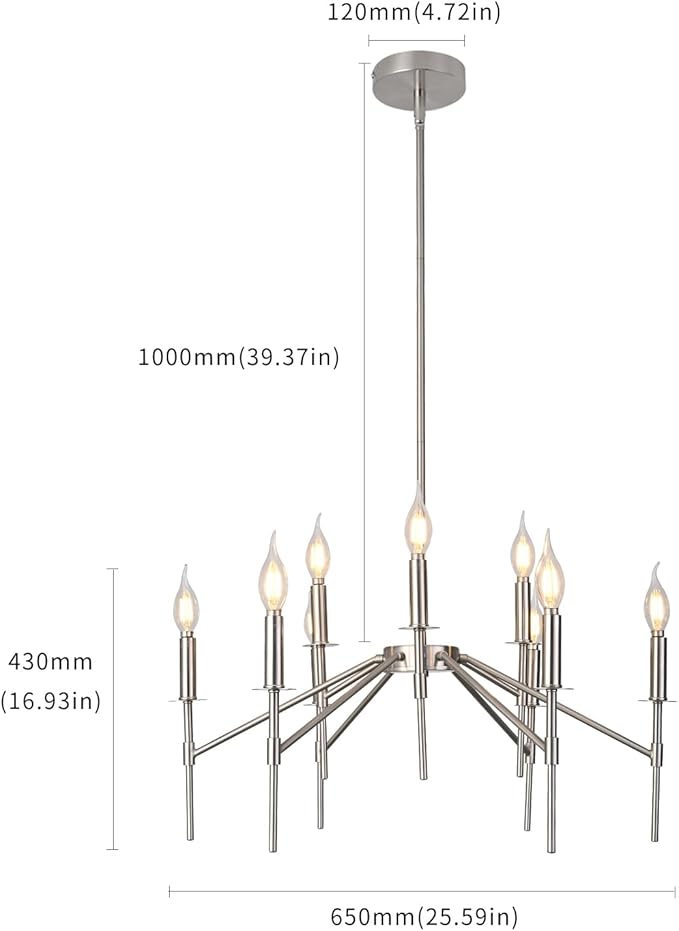 9 Light Brushed Nickel Chandelier for Dining Room Light Fixture, Industrial Modern Farmhouse Chandeliers, Hanging Silver Chandelier for Kitchen Living Room Bedroom Foyer Entryway