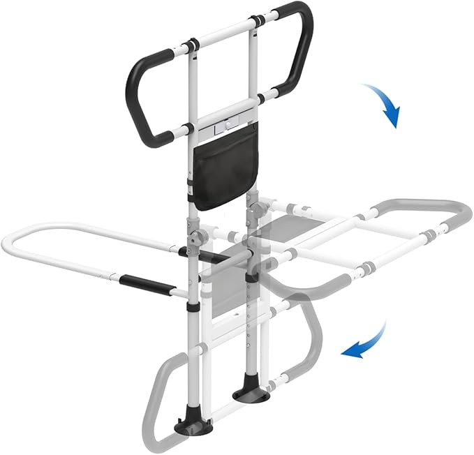 Bed Rails for Elderly Adults Seniors Adjustable Height Safety Rail with 400 Lbs Capacity, Non-Slip Handle & Smart Night Light, Fall Prevention Grab Bar for King Queen Full Twin Beds White