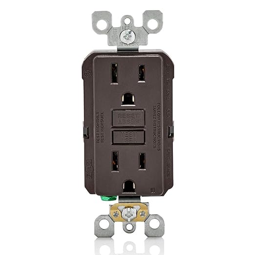 Leviton GFCI Outlet, 15 Amp, Self Test, Non Tamper-Resistant with LED Indicator Light, Protection from Electric Shock and Electrocution, GFNT1, Brown