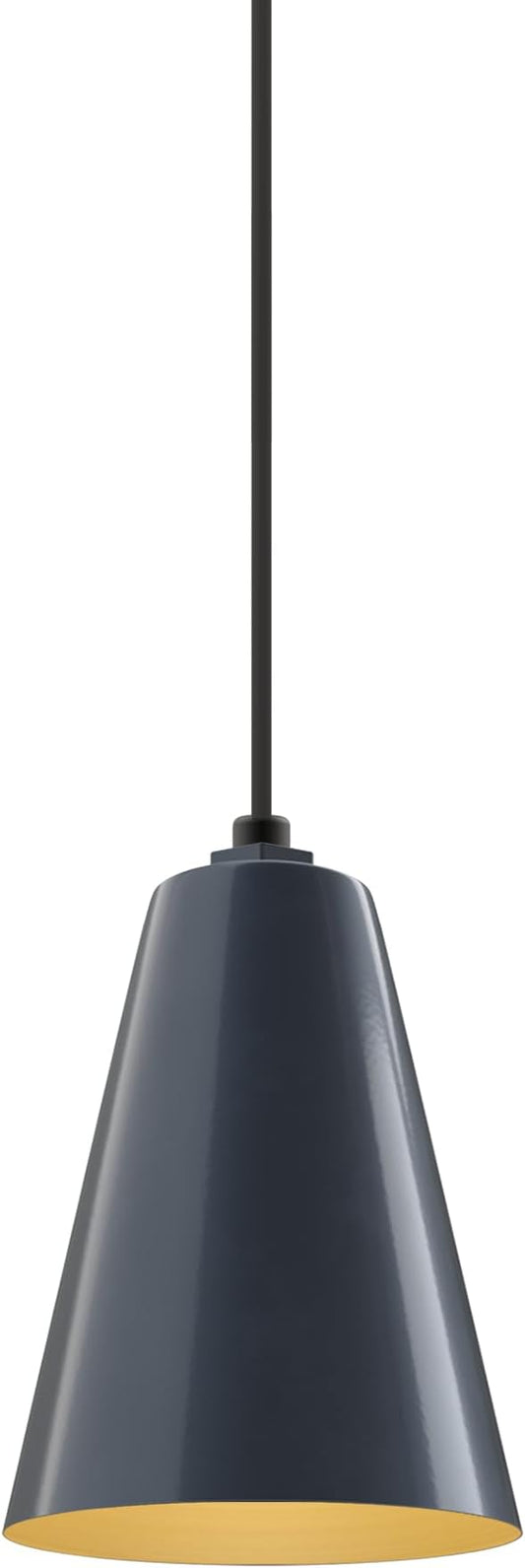 Steel Lighting Co. Laurel Pendant Light | Ceiling Mounted | 8.5 inch Cone Shade | Modern Contemporary Farmhouse Style Made in America | Black Cord | Gray Blue Exterior/Brass Interior