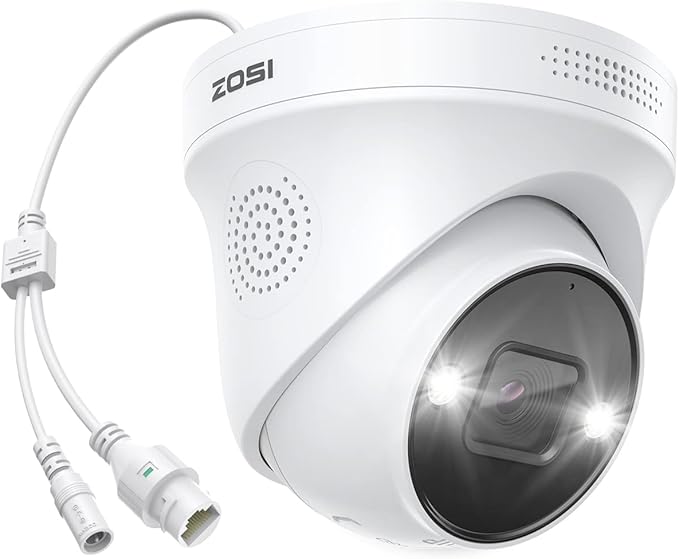 ZOSI 4K PoE Add on Security Camera with Person Vehicle Detection, Sound & Light Alarm, 2 Way Audio, Color Night Vision, 8MP Weatherproof Outdoor Indoor Dome IP Cam, Only Work with ZOSI 4K PoE NVR