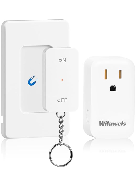 Remote Control Outlet, WILAWELS Remote Switch Outlet with Magnetic Base, Wireless On Off Outlet Switch for Light, Lamp, Fan, Appliance, 100ft RF Range, 15A/1875W, Pre-Programmed, FCC Listed W10RC1106