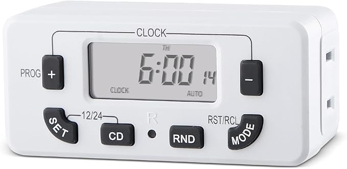 7 Day Programmable Digital Timer Outlet, Indoor Timer with Single Plug-in, Digital Light Timers for Lamp, Fan, Aquarium, 15A 1/2HP, 1 Pack