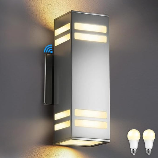 SHIMR Dusk to Dawn Outdoor Wall Light, Up Down Stainless Steel Exterior Wall Sconce with Photocell Sensor, 3000K Warm LED Bulbs Included, Waterproof Modern Outdoor Lights for House Garage Porch Patio