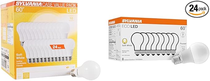 Sylvania LED A19 Light Bulb, 60W Equivalent, Efficient 8.5W, 10 Year, 2700K & ECO LED Light Bulb, A19 60W Equivalent, Efficient 9W, 7 Year