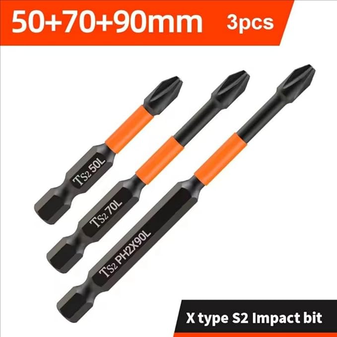 HUHAO Magnetic Drill Bits, 3pcs Non Slip Screwdriver Bit Set with S2 Alloy Steel Material, CNC Tip Magnetic Drill Bit, Fit for Professional Impact Driver Accessories Tool