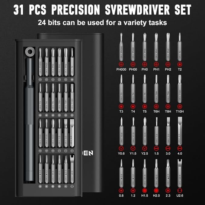 SHARDEN Small Screwdriver Set, 31 in 1 Screw Driver Set Kit with Torx, Phillips, Flathead, Mini Repair Tools Kit for Laptop, Phone, MacBook, Computer, Electronics, Glasses, Watch