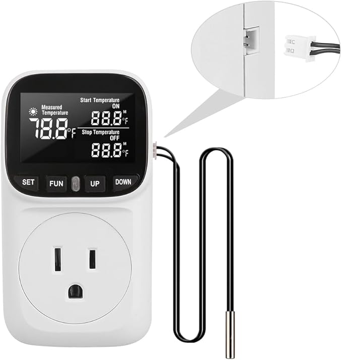 Diymore 1800W Digital Temperature Controller Plug in Thermostat Outlet Digital RV Thermostat Heating Cooling Mode Timer 15A /120V -104℉~210℉ for Incubator Thermometer Pool Thermometer