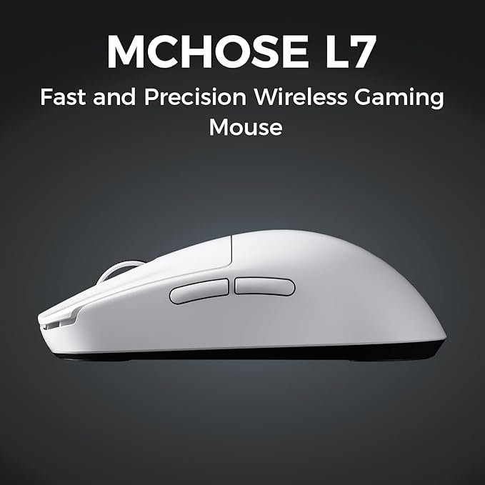 L7 Ultra Wireless Gaming Mouse, PAW3950 42K Sensor, 500mAh, Wireless/Wired Dual 8K Polling, 46g Ultra-Light Weight, 2.4GHz RF/BT/Wired Tri-Mode Connection - White