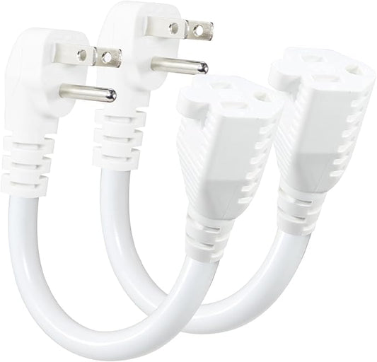 KUNCAN Short Power Extension Cord - Low Profile Wall Head 6 Inch 14AWG/3C SJTW Heavy Duty Extension Cable for Indoor/Outdoor, 90-Degree Flat Plug 15A/125V 1875W NEMA 5-15P to NEMA 5-15R, White 2-Pack