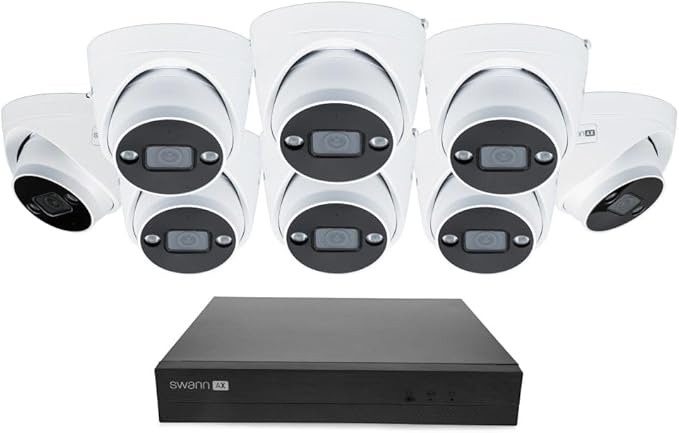 Swann AdvancedX™ Wired NVR 4K Security Camera System, 8 Channels, 8 PoE Dome Cameras Outdoor, 1TB HDD Storage, Color Night Vision, Smart AI Video Analytics/Alerts, Advanced Motion Detect