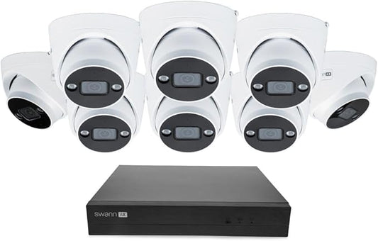 Swann AdvancedX™ Wired NVR 4K Security Camera System, 8 Channels, 8 PoE Dome Cameras Outdoor, 1TB HDD Storage, Color Night Vision, Smart AI Video Analytics/Alerts, Advanced Motion Detect