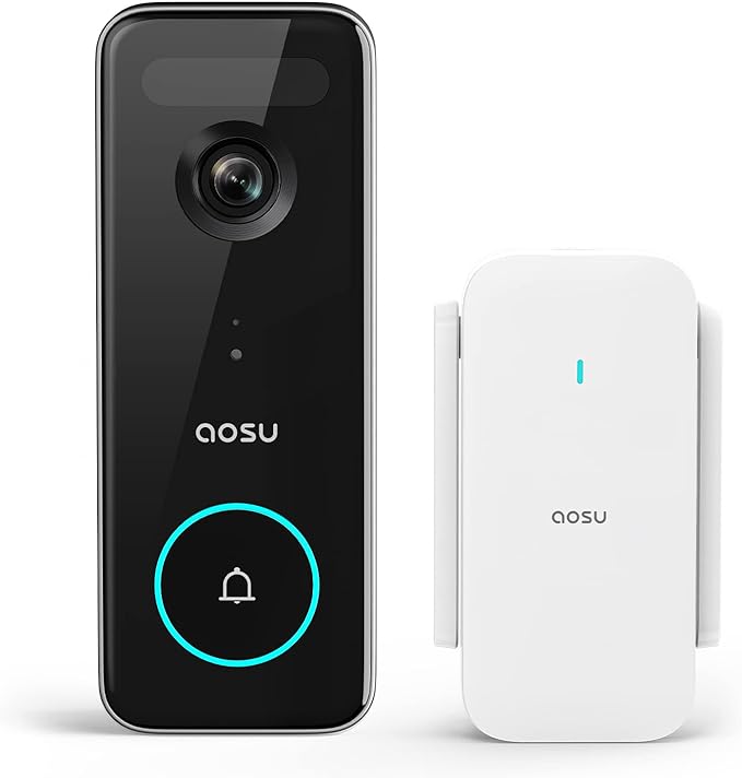 AOSU Doorbell Camera Wireless, 5MP Ultra HD, Support Local Storage, 2.4/5 GHz WiFi Video Doorbell with Homebase, Battery/Wired Powered, Work with Alexa & Google Assistant