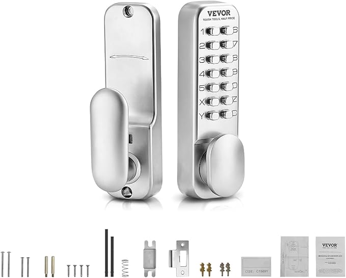 VEVOR Mechanical Keyless Entry Door Lock, 14 Key Mechanical Door Lock, Mechanical Keypad Door Knob, Single-Side Stainless Steel Waterproof Keyless Gate Lock, for Home Office Outdoor Fence Garage Yard
