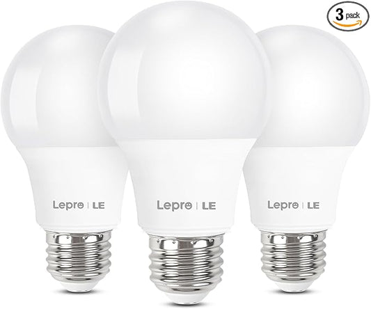 Lepro LED Light Bulbs 60 Watt Equivalent, 9W 800 Lumens Non-Dimmable, Warm White 2700K, A19 E26 Standard Medium Base, 10000 Hour Lifetime 3 Count (Pack of 1)