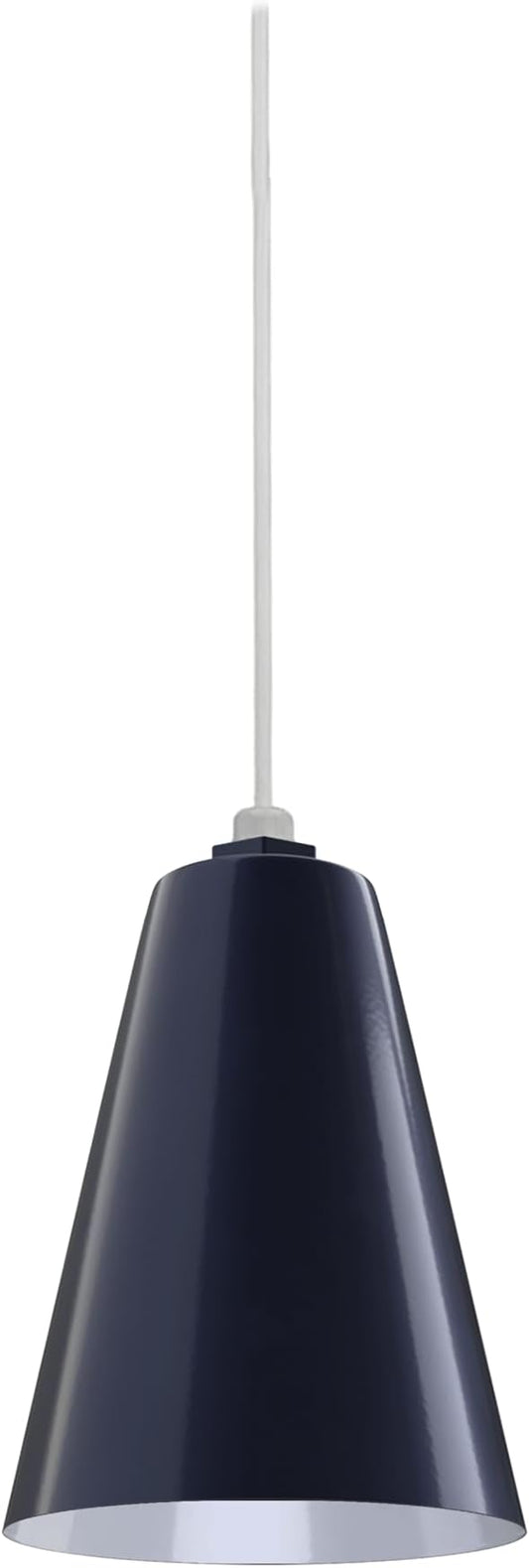 Steel Lighting Co. Laurel Pendant Light | Ceiling Mounted | 8.5 inch Cone Shade | Modern Contemporary Farmhouse Style Made in America | White Cord | Navy Blue Exterior/White Interior