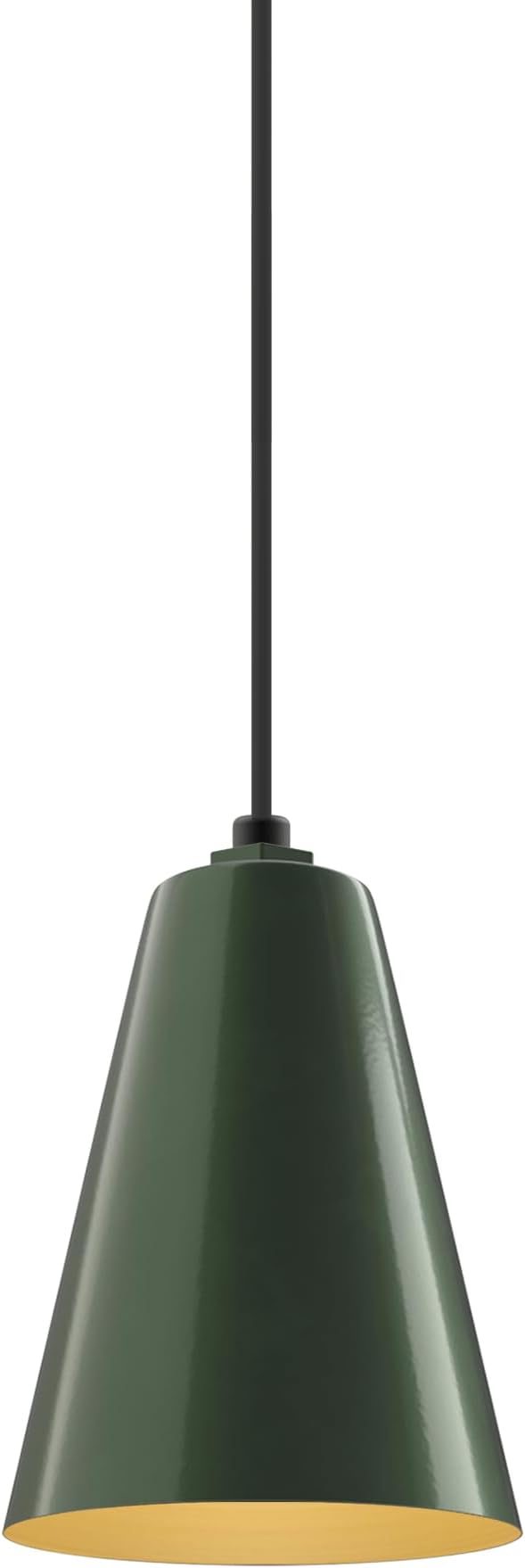Steel Lighting Co. Laurel Pendant Light | Ceiling Mounted | 8.5 inch Cone Shade | Modern Contemporary Farmhouse Style Made in America | Black Cord |Hunter Green Exterior/Brass Interior