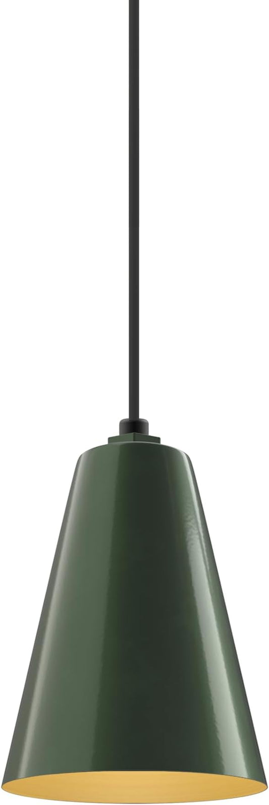 Steel Lighting Co. Laurel Pendant Light | Ceiling Mounted | 8.5 inch Cone Shade | Modern Contemporary Farmhouse Style Made in America | Black Cord |Hunter Green Exterior/Brass Interior