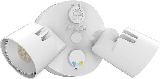 Lithonia Lighting HomeGuard 2-Light LED Outdoor Flood Lights, Outdoor LED Lights, Dusk to Dawn Sensor, Adjustable Lumens, Selectable Color, Round Heads, White (HGX LED 2RH ALO SWW2 120 PE WH M2)