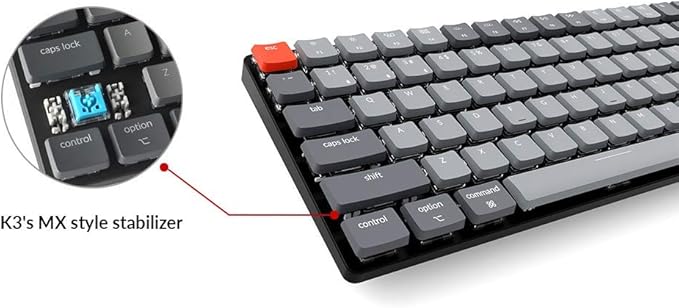 Keychron K3 Ultra-Slim 75% Layout RGB Backlit Wireless Bluetooth/Wired USB Mechanical Keyboard, Hot Swappable Low-Profile Keychron Optical Red Switch 84 Keys Gaming Keyboard for Mac Windows-Version 2