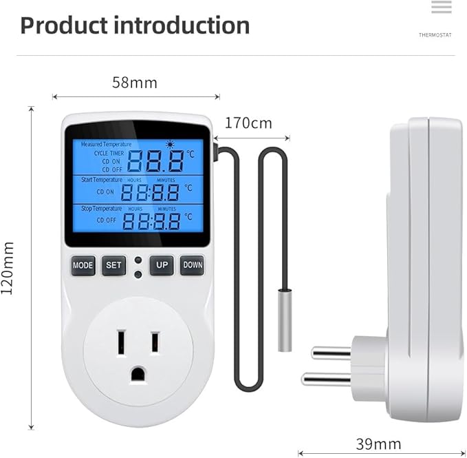 Digital Temperature Controller Thermostat Timer, Reptile Thermostat Controller, Day Night Timer, 110V, Temperature Controlled Outlet Plug, Heating Cooling Control with Sensor