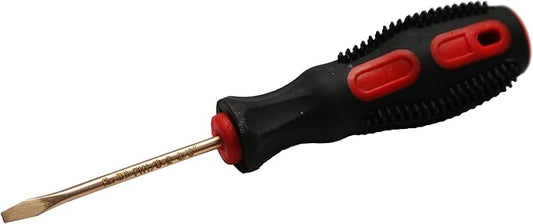 Non-Sparking 1/8 Inch (3mm) Flat Slotted Screwdriver, Beryllium Bronze Copper Non Spark, 2-3/8 Inch Working Length, 6 inch Total Length, Spark Free Safety, non-magnetic, corrosion-resistant