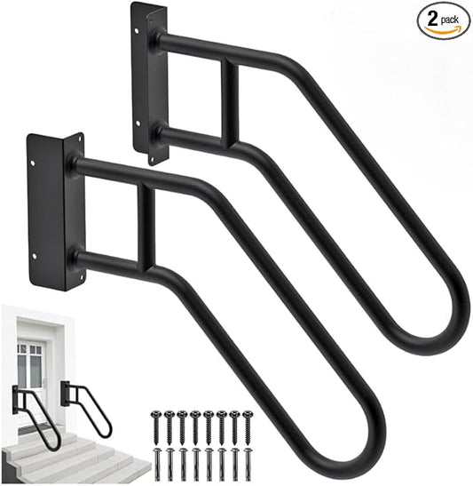 SELEWARE Heavy Duty 28" Handrails for Outdoor 1-3 Step, Non-Slip Door Jamb Corner Mount Stair Hand Railing Grab Bars, U-Shape Safety Handle for Garage, Porch, Garden (Left+Right Handed,Dia 1.3" Pipe)