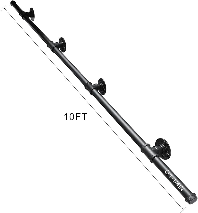 SCIEO Stair Railing Indoor, 10FT Staircase Handrail Wall Mount Hand Rail for Indoor & Outdoor Steps, Industrial Pipe Stair Handrails Grab Bar Metal Galvanized Steel Hand Railing for Stairs Steps