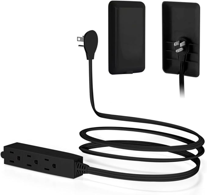 CILIA Flat-Face Outlet Extender with 3 Receptacles, Ultra-Thin Wall Plate Plug, 3-Outlet Power Strip with 3ft Cord, Space-Saving Design for Home/Office Electrical Improvement (Black)