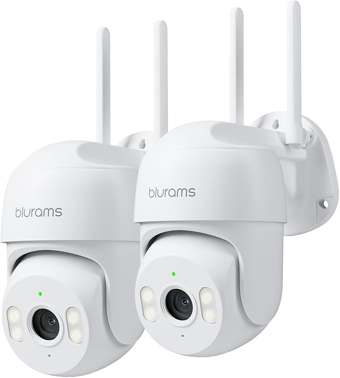 blurams 2K Wired Security Camera Outdoor, 360° PTZ Cameras for Home Security Outside with Motion Tracking, Color Night Vision, Two-Way Audio, IP66 Weatherproof, Wi-Fi 6, Compatible with Alexa 2Pack