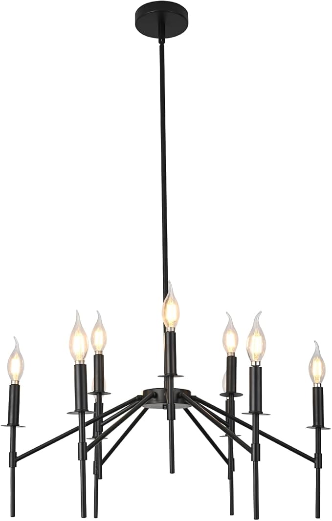 9-Light Black Chandeliers, Vintage Farmhouse Candle Chandelier for Dining Room, E12 Base High Ceilings Hanging Pendant Lighting Lights Fixtures for Bedroom, Kitchen, Entryway, Living Room