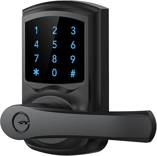 Keyless Entry Door Lock with Keypad and Handle for Front Doors, Touchscreen Deadbolt, Anti-peep Password, Auto-Locking, Matte Black
