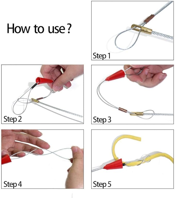 33' Fiberglass Running Electrical Wire Cable Pulling Fish Tape kit with 5 different attachments in a Carrying Case
