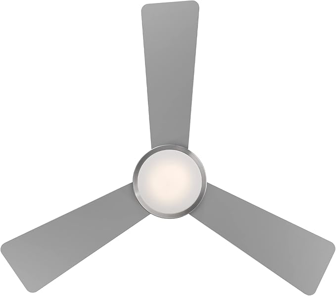 WAC Smart Fans Hug Indoor and Outdoor 3-Blade Flush Mount Smart Home Ceiling Fan 44in Brushed Nickel with 3000K LED Light Kit and Remote Control works with Alexa and iOS or Android App