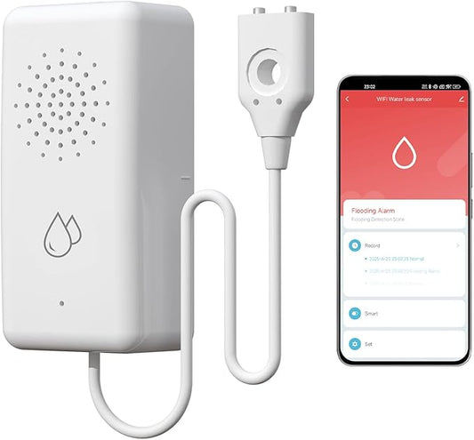 BSEED WiFi Water Leak Detector, Smart Water Sensor with Cable, 85dB Audio/App/SMS/Email Alarm, Rapid Leak Detection for Home, Kitchen, Bathroom, Basement, IP65 Waterproof, No Hub Required,1 Pack