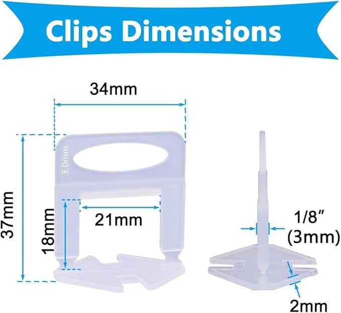 2000 PCS Tile Leveling System Clips 1/8''(3mm) Tiles Leveler Spacers Tool for Professional Ceramic Tile and Stone Installation