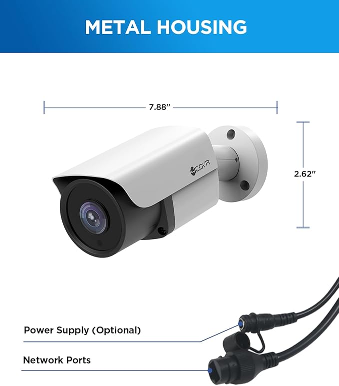 4COVR 4K PoE Security IP Bullet Camera Outdoor, 8-Megapixel UltraHD Wired Surveillance Camera, AI Human Vehicle Detection, 110° Wide Angle 2.8mm Lens Built-in Mic, 100ft IR Night Vision, LY37EX8MA